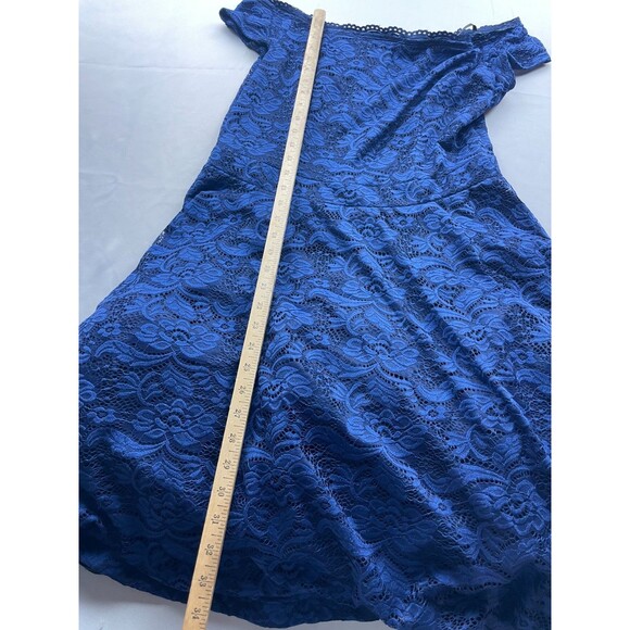 Vintage B Darlin Dress Womens Size 16W Blue Lace Fit & Flare Boat Neck Midi Y2K - Picture 3 of 6